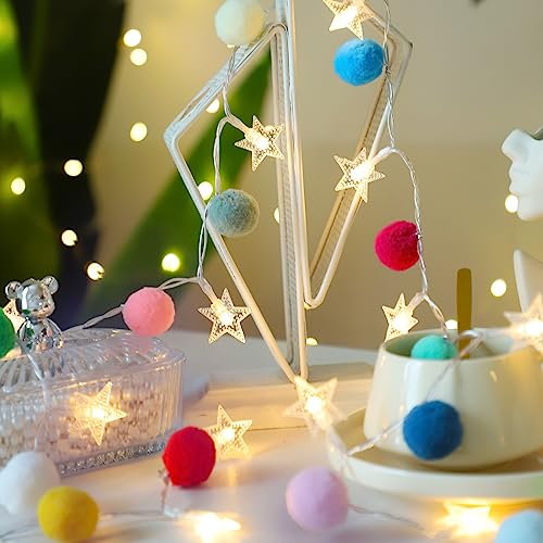 ChiRee Star Fairy Lights with Pom Poms Decor String Lights - color: Colroful-Star