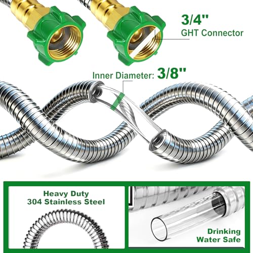 Female to Female Short Garden Hose Adapter 3FT,Hose Reel Connecting Hose | Stainless Steel Hose Leader Connector for Hose Reel,Flexible,Kink-Free & No Leak Outdoor Water Pipe Extension - size: 3FT