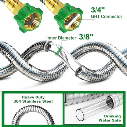 Female to Female Short Garden Hose Adapter 3FT,Hose Reel Connecting Hose | Stainless Steel Hose Leader Connector for Hose Reel,Flexible,Kink-Free & No Leak Outdoor Water Pipe Extension - size: 3FT