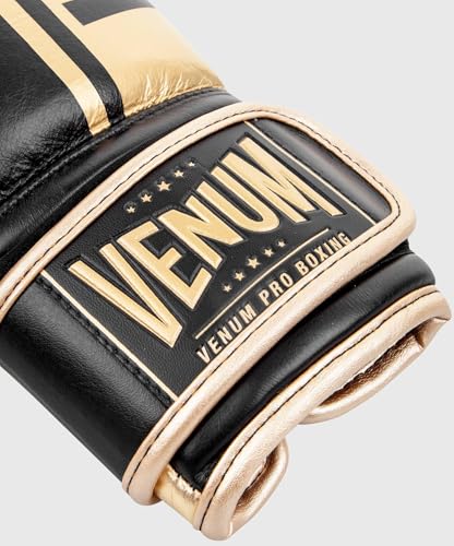 Venum Shield Pro Boxing Gloves - color: Black/Gold, size: 18oz, style: Hook and Loop