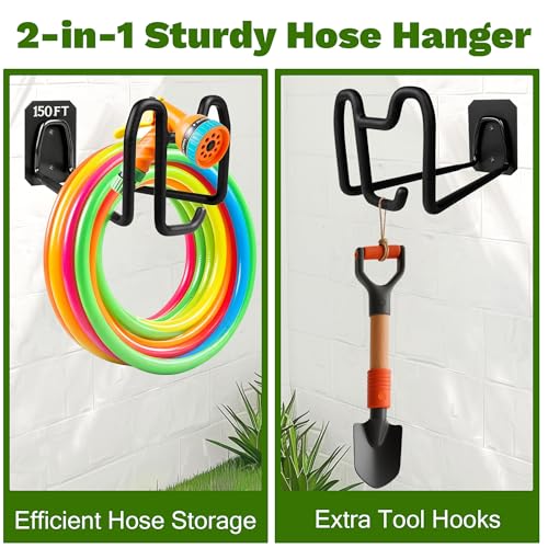 Garden Hose Holder Wall Mount Water Hose Holders for Outside | Metal Hose Hanger with Hook Heavy Duty Garden Hose Reel for Outside Yard Lawn Storage - color: 1pc Black