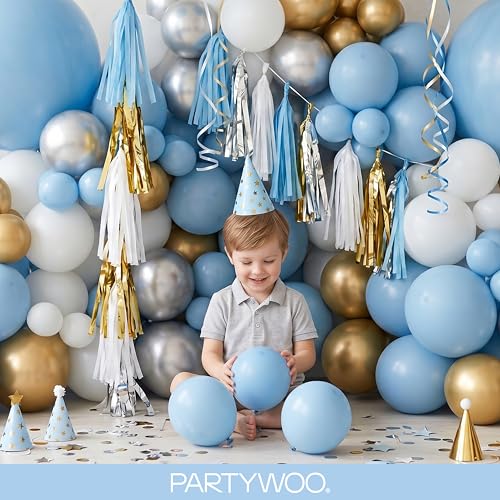 PartyWoo 라이트 블루 풍선 152피스 다양한 사이즈 45.7cm(18인치), 30.5cm(12인치), 25.4cm(10인치), 12.7cm(5인치) 베이비 파스텔 스카이 아쿠아 블루 풍선 아치 키트 화환 생일 성별 공개 베이비 샤워 졸업 파티 장식 블루-Y4 - color: 블루-y4