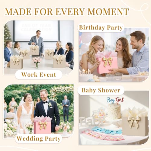 ANZNKU 2PCS Gift Bags for Women Pink & Beige, Medium Gift Bags with Handles 4 Tissue Paper 2 Ribbons 2 Cards for Her Wedding Graduation Birthday Engagement Bridal Baby Shower Party Favors Presents - color: Beige+Pink