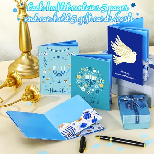 AmazingSpark 4 Set Hanukkah Gift Card Booklet Cardboard Mini Chanukah Money Holder Book for Cash David of Star Surprise Money Card Sleeve Book Hanukkah Party Gift for Birthday Holiday Appreciation - style: Hanukkah