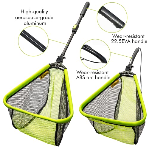 Black Paw Floating Fishing Net Foldable Telescopic Fish Landing Net with Built in Length Scale Rubber Coated for Kayak, Fly, Trout - color: B1:16" Hoop Size Green (Fixed Pole)