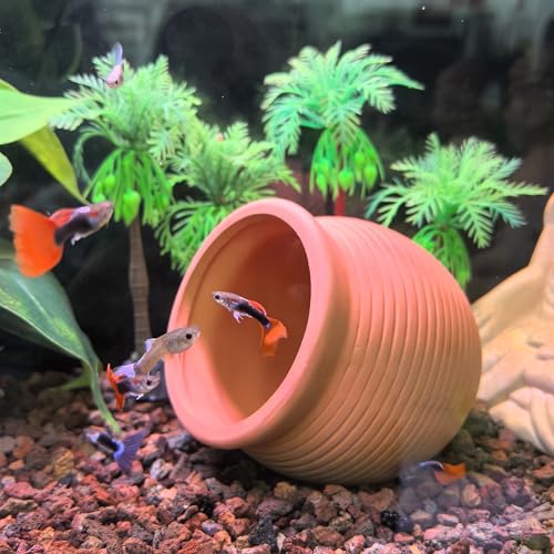 Pottery Jar Clay Vase Cichlid Fish Play Hide Breed Habitat (Red Pots, 2pcs) | natural ceramic non-toxic, promote health vitality, sense of security and comfort - color: Red Pots, 2pcs