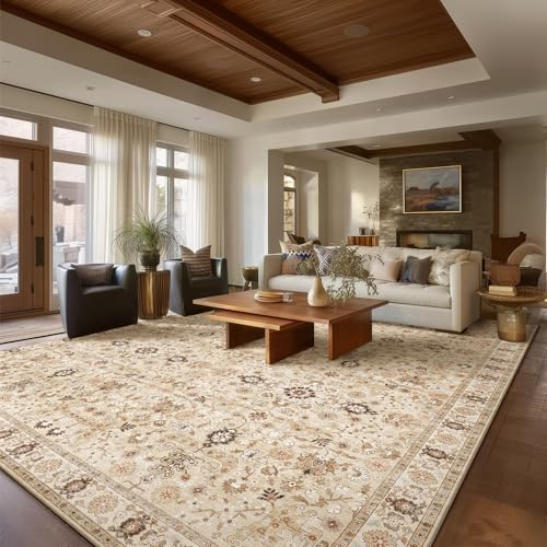 Machine Washable Rugs for Living Room: 9x12 Area Rugs for Bedroom - color: Beige /Khaki/Multi, size: 9' x 12' (Rectangular)