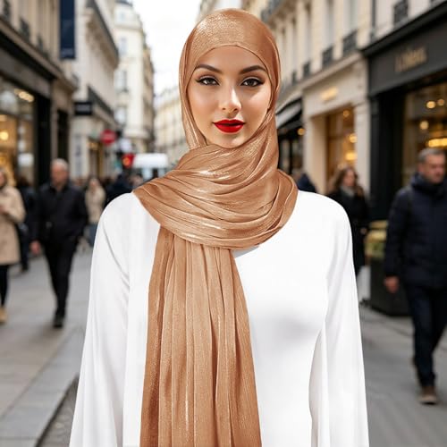 Premium Hijab Head Scarf for Women Lightweight Shimmer Hijab Head Wrap Scarves Crepe Satin Scarf Shawl Wrap - color: Bronze