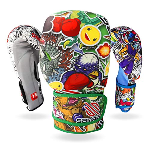 Sticker Bomb Adult Boxing Gloves - color: Dino Jungle, size: 14 OZ