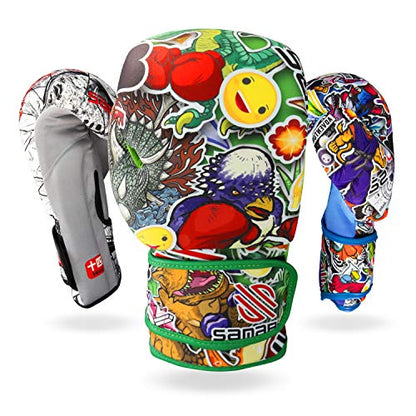 Sticker Bomb Adult Boxing Gloves - color: Dino Jungle, size: 14 OZ