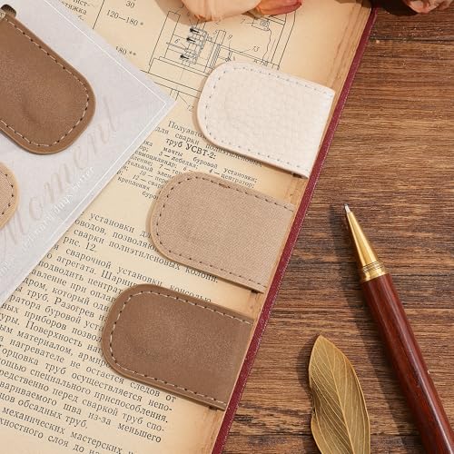 3PCS Magnetic Leather Bookmarks，Book Marks for Books, Strong Magnet Reading Accessories for Men & Women，Long-Lasting and Durable Gift Suitable for Book Lovers & Students (Cream，Light Khaki，Taupe) - style: Coffee White