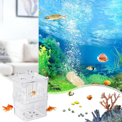 1/2 Fish Acclimation Box - Acrylic Hatchery Incubator Tank, Fish Breeder Box with 2 Suction Cups | Easily Install Breeding Isolation Box, Floating Breeding Box for Baby Fishes Shrimp Betta Guppy - size: Medium