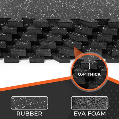 SUPERJARE 0.4'' Thick 12 Pcs 48 Sq Ft Rubber Top Exercise Equipment Mats, High Density EVA Foam Mats with Rubber Top, Interlocking Gym Flooring for Home Gym, Protective Workout Mat, Black/Grey - size: 12 Tiles (48 Sq Ft)
