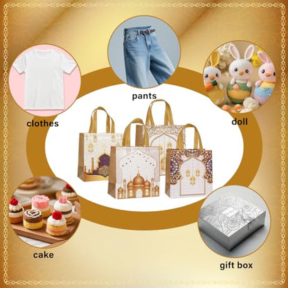 12pcs Large Eid Mubarak Gift Bags，Reusable Ramadan Bag with Handles ramadan Goodie bags Non Woven Eid Bag for Ramadan Kareem Eid Mubarak Party Supplies