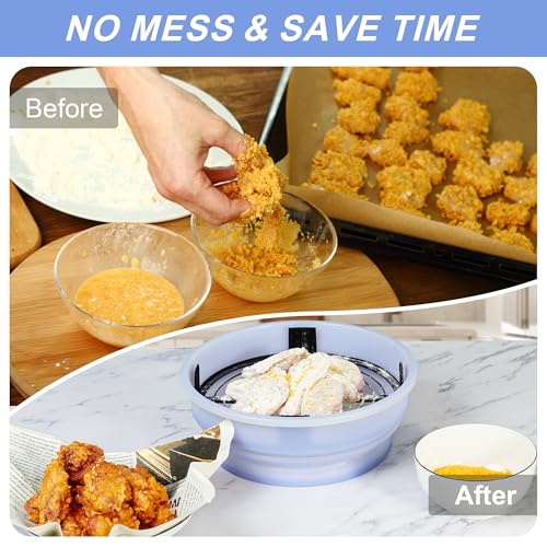 Collapsible Batter Bowl - Breading Bowl Shaker with Lid , Light Blue - color: Light Blue