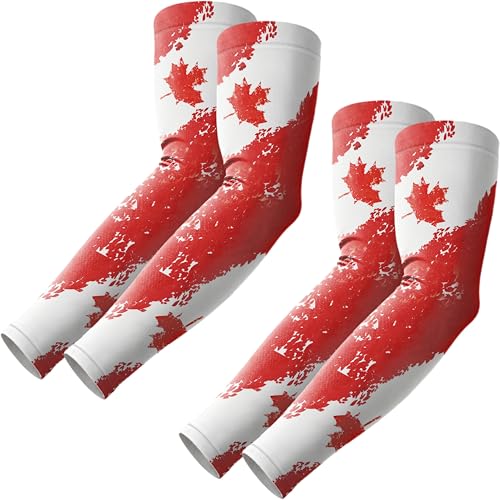 ROXUN Arm Sleeves Cooling UV Sun Protection Sport Compression for Men Women - color: 2 Pairs Canada Flag-2