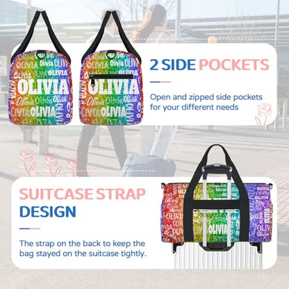 Custom Name Dance Bag, Bright Colorful Red Green Purple Sequins Glitter | Personalized Name Gymnastics Sport Cheerleader Bag, Barrel Ballet Duffel Tote Women - color: Bright Colorful