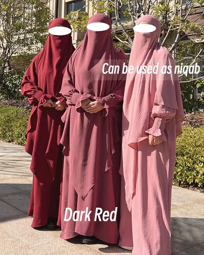Muslim Prayer Abaya Islamic Women's Khimar Pure Color Hijab Dress Long Sleeve Dubai Kaftan - color: Darkredhijab