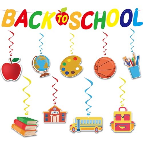 Back to School Decorations - Hanging Swirls Back to School Banner Sign Decorations for Indoor Outdoor | First Day of School Sign Backdrop - Hanging Classroom Decor Party Favors Supplies - color: Multicolor