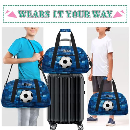 Personalized Sports Bag for Boys, Soccer Blue Geometric Pattern | Personalized Named Practice Travel Overnight Training Bag - color: Color 19