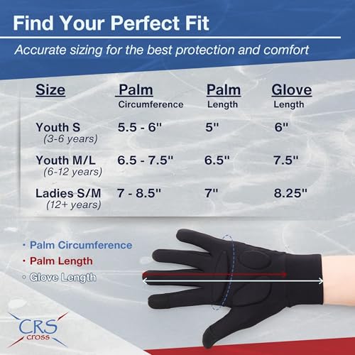 CRS Cross Padded Ice Skating Gloves. Warm Padded Protection for Figure Skating Testing, Practice, Dance Competitions, Roller Skaters and Cheerleading. - color: Black, size: Youth Medium/Large
