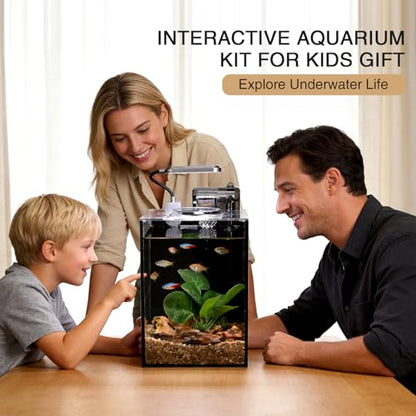 2.2 Gallon Betta Fish Tank, Small Aquarium Kit,Glass Small Fish Tank,Betta Fish Tank with a lid and Light and Filter, Small Transparent Glass Fish Tank with Light and Filter(Black Glass Background) - size: 2.2 Gallon