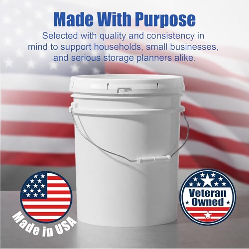 5 Gallon Bucket - Food Grade w/Lid BPA-Free, 3 Pack - White | Airtight Gasketed Tear Strip Lid, Heavy-Duty 90 Mil HDPE Plastic Pail, Bulk Storage, Food Safe Durable Container, Made in USA - size: 3 Packs