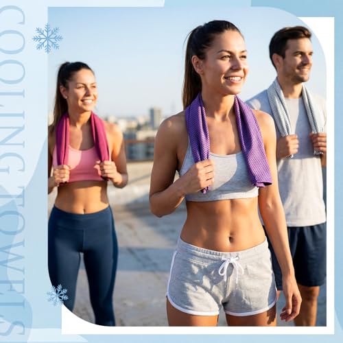 Honoson 30 Pack Cooling Towels Bulk 27"x16" Ice Cold Neck Towels Bulk, Cooling Rags Sports Towel for Hot Weather, Yoga, Golf(Purple, Rose Red, Green, Royal Blue, Light Gray, Blue) - color: Bright Color