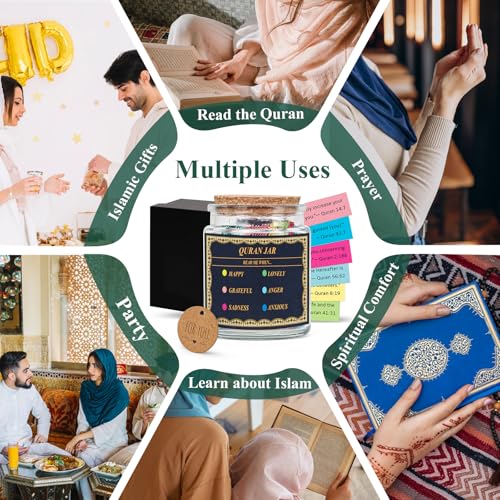 Quran Verse Jar with 90 Pcs English Verse Paper Ramadan Gifts Eid Decor Quran Prayer Jar Muslim Gift Set for Islamic New Year Decoration Muslim Women Kids Friends Spiritual Comfort Read : Home & Kitchen