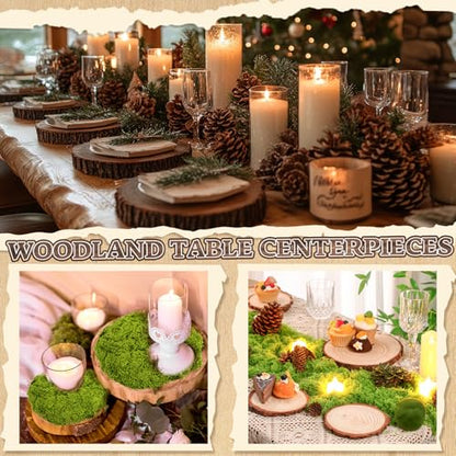 Nuanchu 7 Pack Wood Table Centerpieces with Rustic Wood Slices and Artificial Fake Green Moss for Wooden Fairy Wedding Woodland Table Decor Ideal DIY Crafts (4. 7-5. 5'') - size: 4.7-5.5''