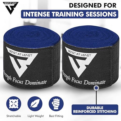 Boxing Hand Wraps, 180 Inches Inner Gloves with Thumb Loop | Elasticated Knuckle Protection for Martial Arts | Soft Under Mitts for Muay Thai, Kickboxing, MMA, Punching Bag Men Women - color: Blue