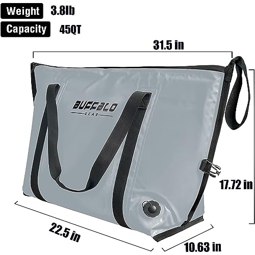 Buffalo Gear Insulated Fish Cooler - 27.5QT 58QT Waterproof Flat Bottom Bag, Leakproof and Fishing Kill Bag - color: Grey--45QT