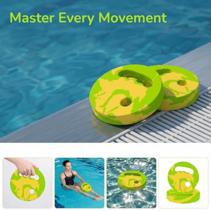 Menolana Water Exercise Discs Pool Resistance, Swim Discs Lightweight Buoyancy EVA Foam Aerobic Equipment for Water Workout Beach Pool - color: Green Yellow