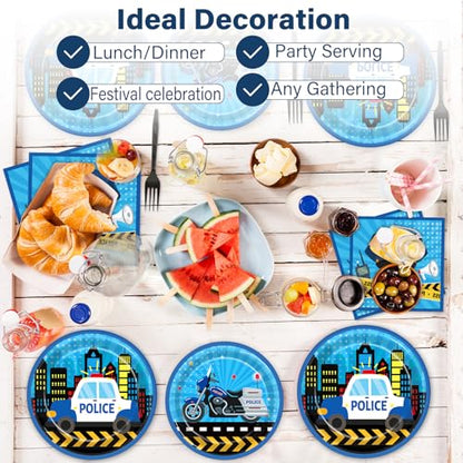 100 Pcs Police Party Plates and Napkins Party Supplies Police Birthday Party Tableware Set Police Officer and Car Party Decorations Favors for Police Theme Party Serves 25 - style: Police