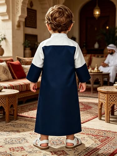 FEESHOW Little Boys Arabic Muslim Thobe Toddler Baby Kaftan Robe Islamic Traditional Festival Party Wear - color: Navy Blue, size: 0-3 Months