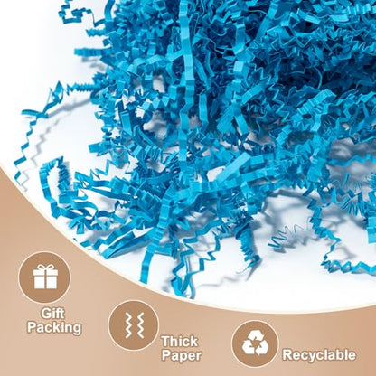 Wowxyz 1 LB Crinkle Cut Paper Shred Lake Blue Crinkle Shredded Paper for Gift Baskets - Gift Box Bag Filler - Confetti Stuffing for Birthday, Holiday Present Packaging Wrapping - color: Lake Blue