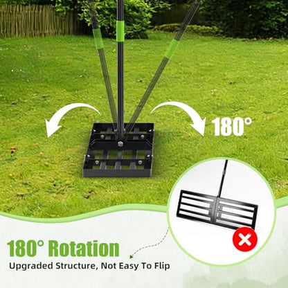 GARDTECH 16x10 Inch Lawn Leveling Rake Heavy Duty Adjustable Handle Yard Tool – Reinforced Steel Landscape Rake for Lawn Leveling, Soil Grading, Golf Course & Backyard Care - size: 16''x10''