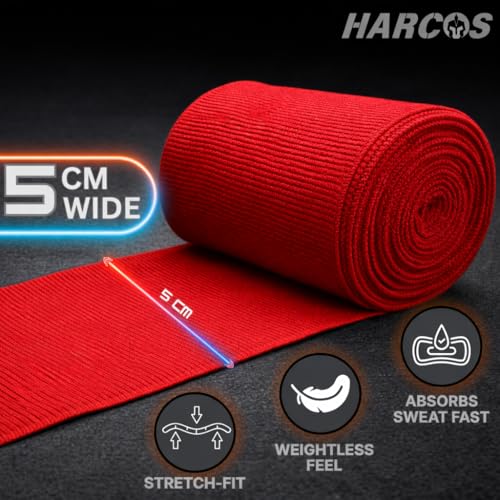 Harcos Boxing Hand Wraps 3.5M / 140 Inches – Soft Semi-Elastic MMA Hand Wraps with Wrist Support for Muay Thai, Kickboxing & Training – Thumb Loop & Hook-and-Loop Closure - color: Red