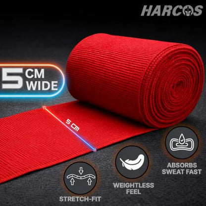 Harcos Boxing Hand Wraps 3.5M / 140 Inches – Soft Semi-Elastic MMA Hand Wraps with Wrist Support for Muay Thai, Kickboxing & Training – Thumb Loop & Hook-and-Loop Closure - color: Red