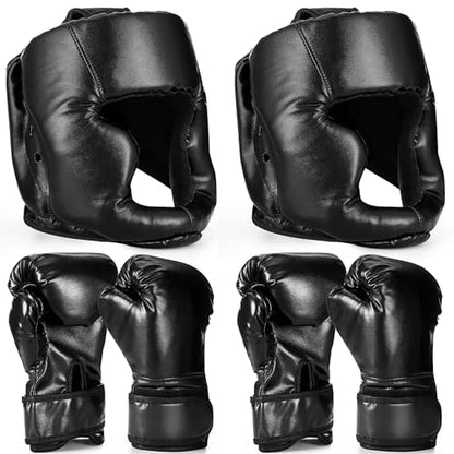Arrowbash Set of 2 Boxing Headgear and Gloves for Adults 10oz Boxing Gloves Full Face Headgear Sparring Equipment for Martial Arts Muay Kickboxing Taekwondo Karate Training - color: Black, style: Classic