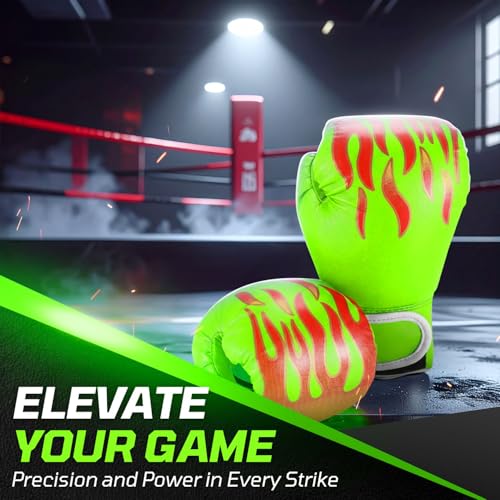 Flexzion Boxing Gloves for Kids 4oz – Training Punching Bag Mitts, Kid Boxing Gloves with Faux Leather & Wrap-Around Wrist Protection for Boys & Girls Ages 3-8 Years - color: Green Blaze