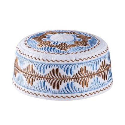 Kids Boys Muslim Prayer Kufi Hat Islamic Prayer Cap Embroidered Prayer Headwear Cap Praying Skull Cap Topi Ramadan Eid Hat - color: Blue-medium