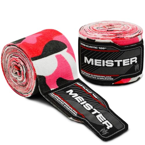Meister Adult 180" Semi-Elastic Hand Wraps for MMA & Boxing (Pair) - color: Pink Camo