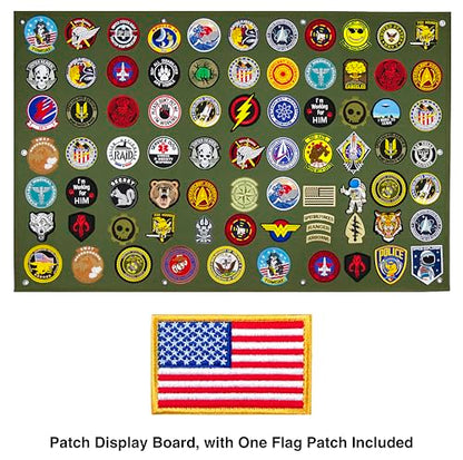 Tactical Patch Display Panel Holder Board for Military Army Combat Morale Uniform Hook and Loop Emblems, 43 Inches x 27.5 Inches (Large), with 1 Flag Patch Included - color: Green, Large
