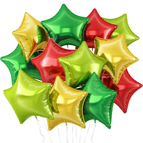 Red Green Star Balloons,12Pcs Red Gold Christmas Foil Balloons,18Inch Large Green Gold Helium Polyester Film Balloon for Christmas Xmas Birthday New Year Party Decorations - color: Red Greed Gold
