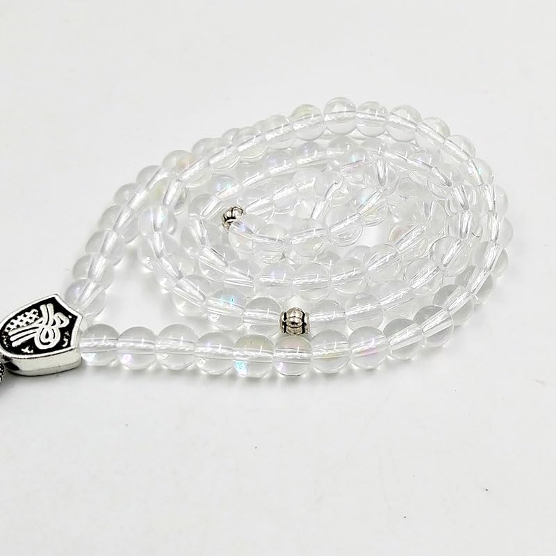ALBASHAN Tasbih 6mm 99 white crystal stone prayer beads Muslim Eid ramadan gift misbaha bracelet Islamic accessories Rosary - size: 6mm × 99beads