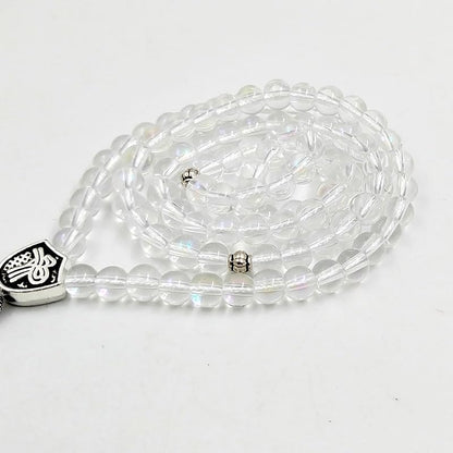 ALBASHAN Tasbih 6mm 99 white crystal stone prayer beads Muslim Eid ramadan gift misbaha bracelet Islamic accessories Rosary - size: 6mm × 99beads