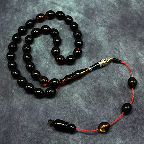 EXCLUSIVE COLLECTION -Handmade Silver Engraved Bakelite Tesbih, Tasbih, Islamic Rosary, Islamic Prayer Beads, Misbaha (9x11 mm 33 Olive Yellow Rice Beads) - color: 9x11 mm 33 Olive Yellow Rice Beads