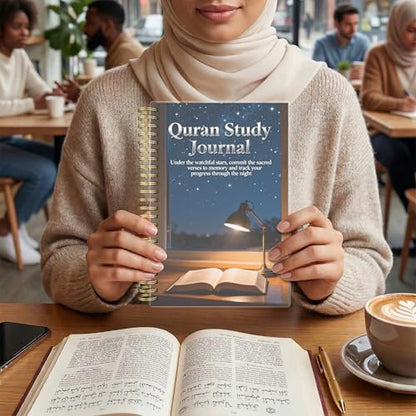 Premium Quran Study Journal - A5 Spiral Bound Islamic Reflection Notebook with 120 Pages 100gsm Thick Paper - Arabic & Translation Tracker for Daily Quranic Study, Memorization & Ramadan Gifts (Starry Night) - color: Starry Night