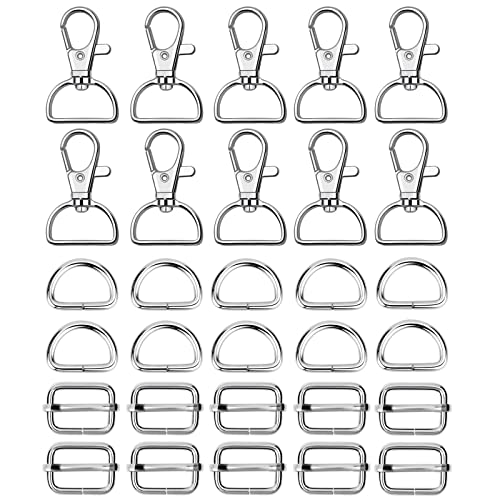 WAFJAMF Metal Snap Hook Ring Bulk 30 Pcs, Swivel Clasp Buckle and Non-Welded D Ring 10 Pcs, Adjustable Rectangular Buckle (3/4' Inside Width Sliver) - color: Silver-2, size: 3/4” Inside Width